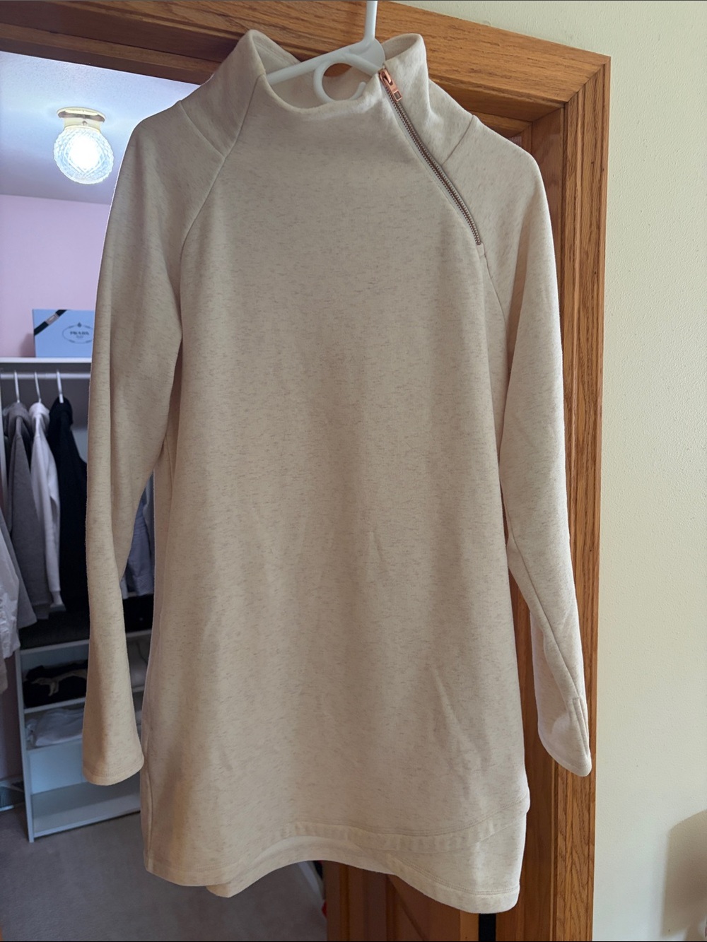 Athleta Cream Long-Sleeve Zip-Shoulder Tunic. Warm fall/winter dress.